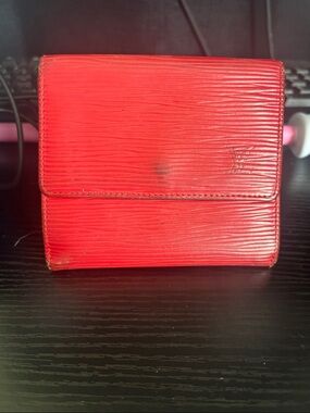 Louis Vuitton Red Epi Leather Folded Wallet peeling